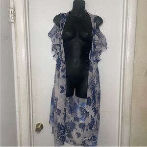 Mudd Blue and White Sheer Kimono
